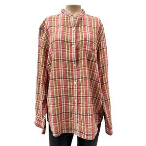 Ralph Lauren Linen Plaid Button Up Shirt Long Sleeve‎ Multicolor Women L